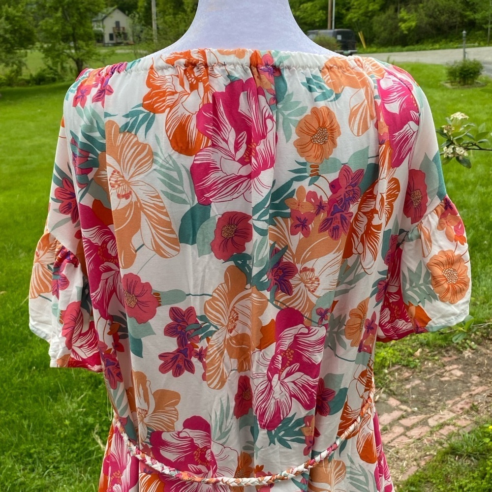 Rachel Zoe Pink Orange Rayon Mini Dress Ruffled Rope Belt Size Medium - Picture 8 of 15